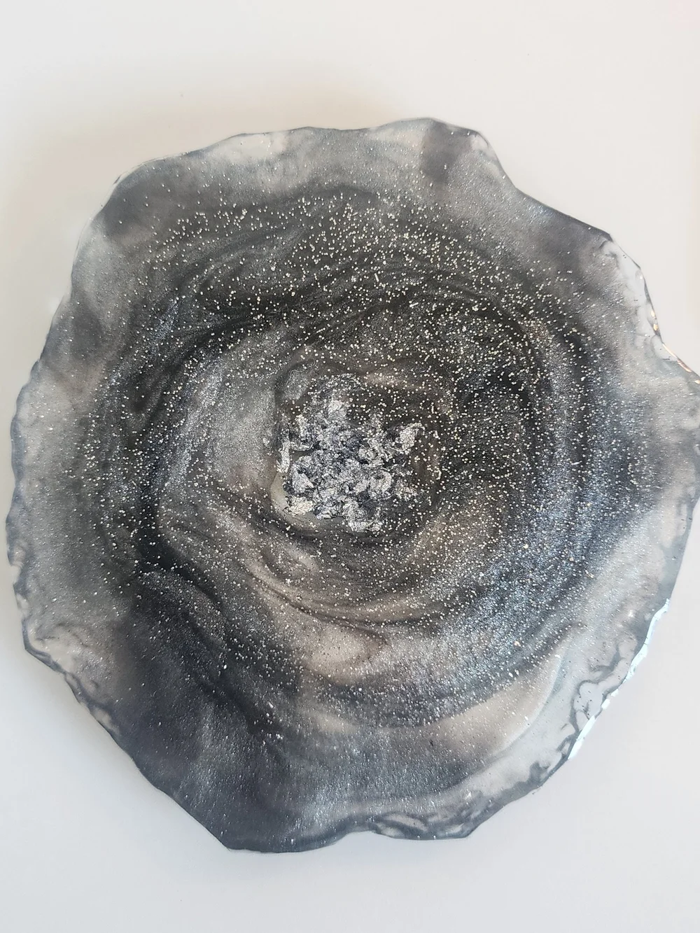 Handcrafted Gray Agate Coasters and Candle Holders with Silver Glitter Accent